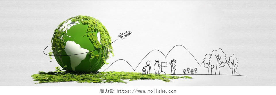 地球环保绿色简笔画背景banner